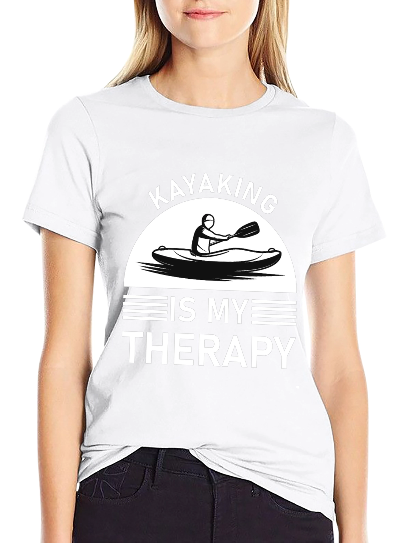 Kayaking is My Therapy T-Shirt - Black Cotton Tee