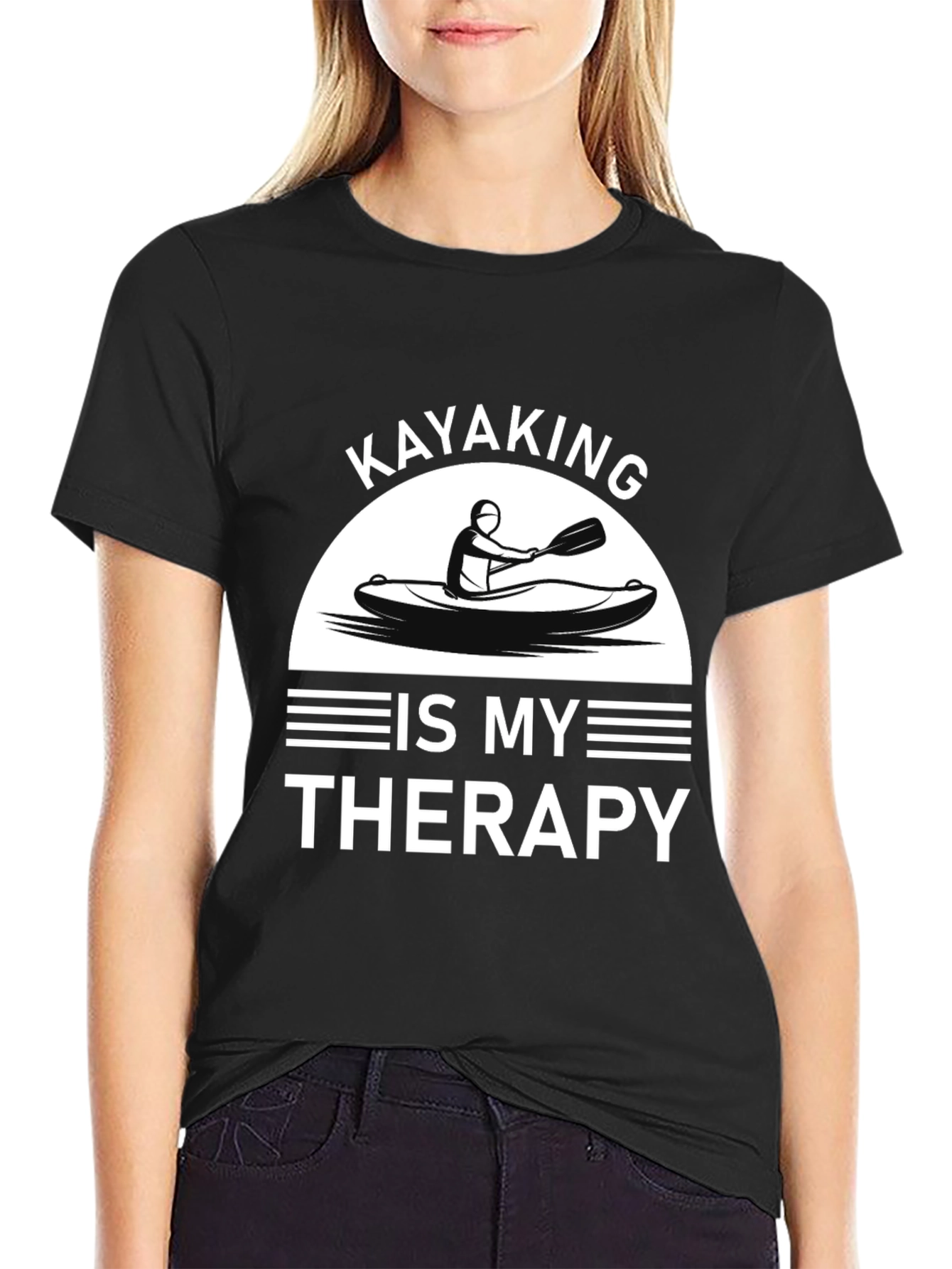 Kayaking is My Therapy T-Shirt - Black Cotton Tee
