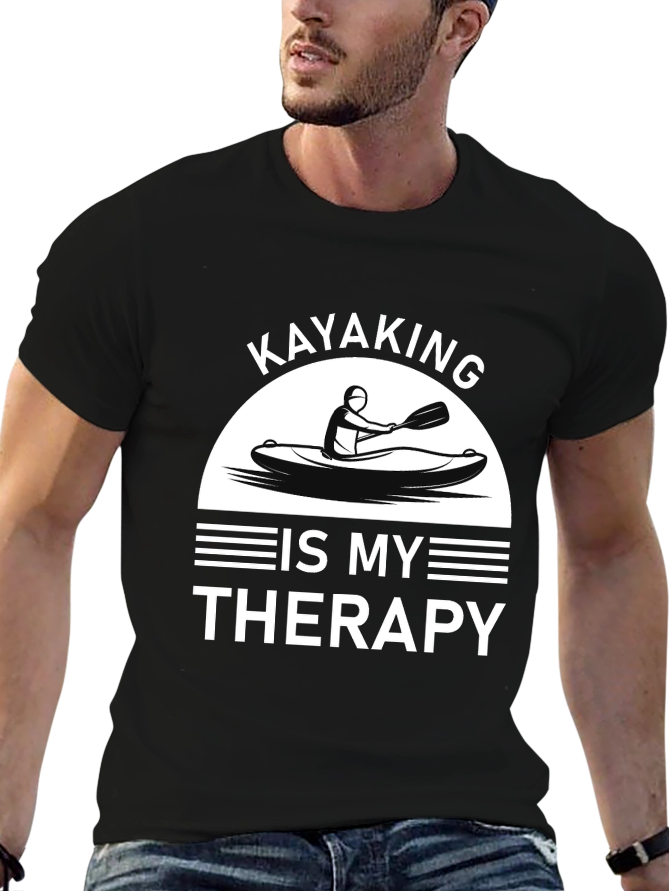 Kayaking is My Therapy T-Shirt - Black Cotton Tee