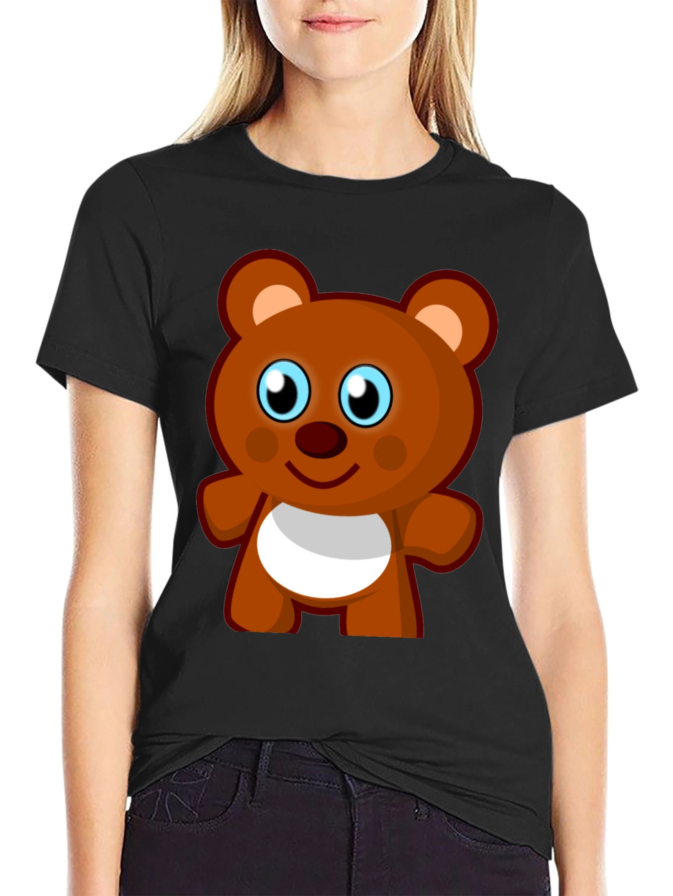 Cute Cartoon Bear Black T-Shirt