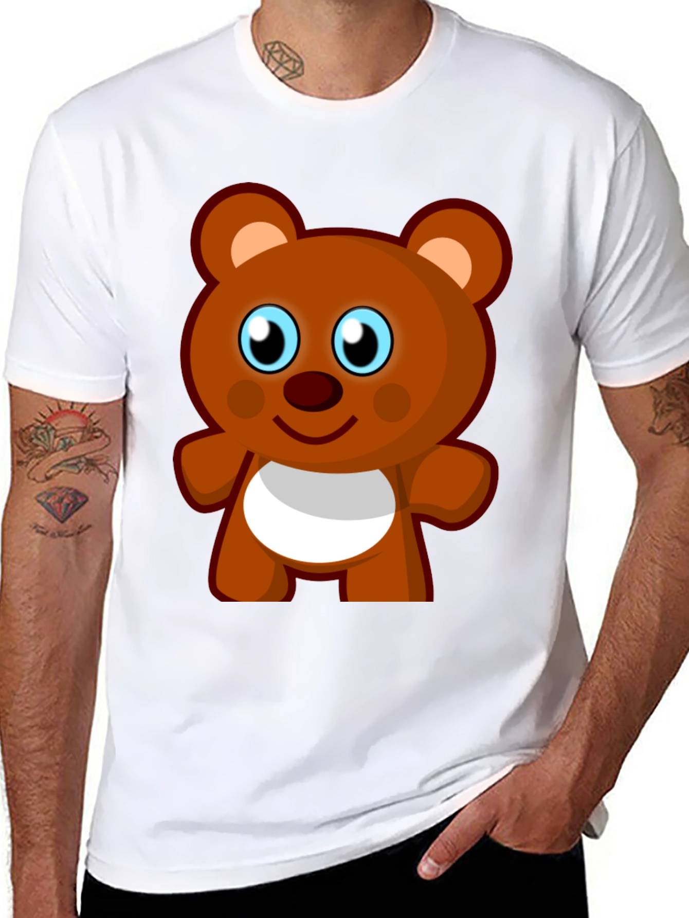 Cute Cartoon Bear Black T-Shirt