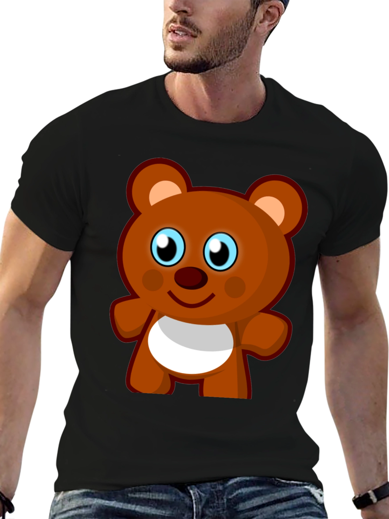Cute Cartoon Bear Black T-Shirt