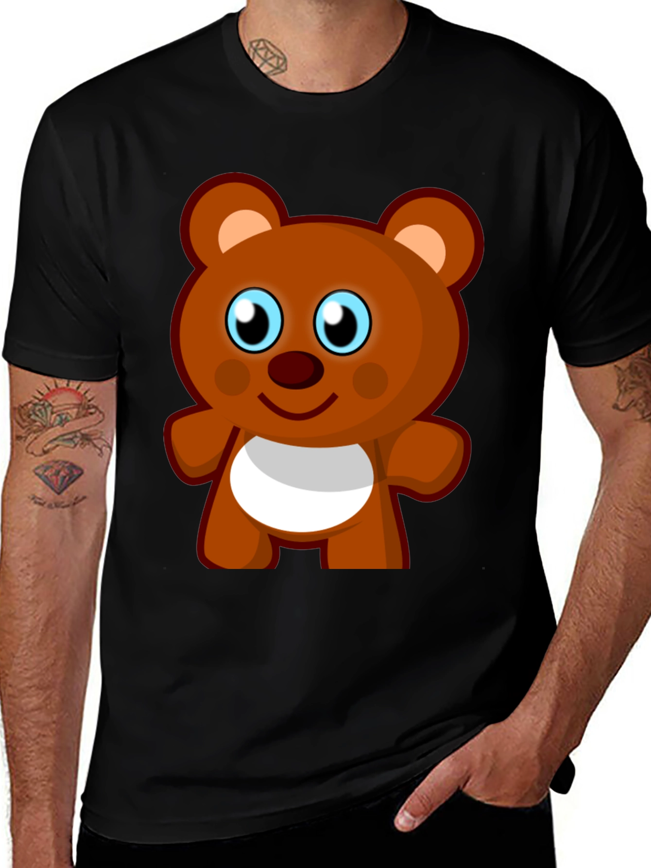 Cute Cartoon Bear Black T-Shirt