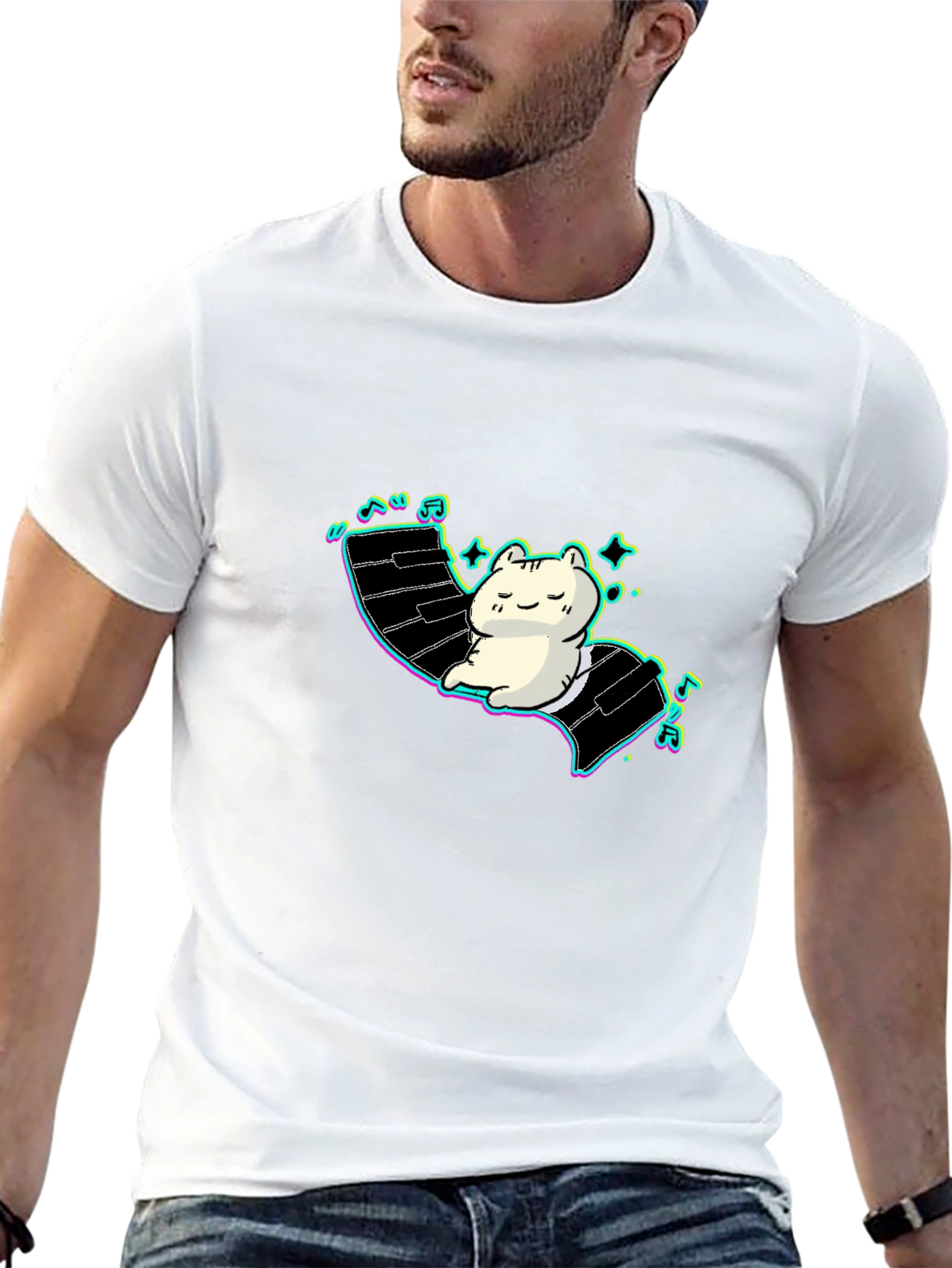 Cute Cat Piano T-Shirt - Relaxed Style!