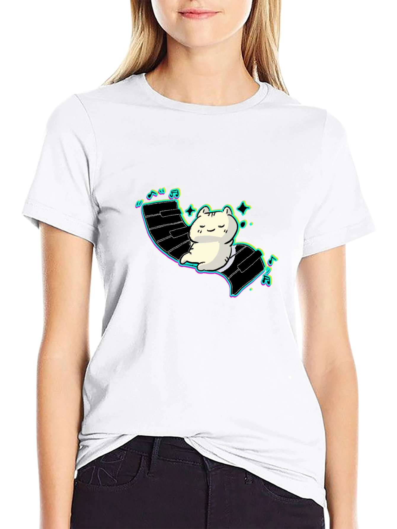 Cute Cat Piano T-Shirt - Relaxed Style!