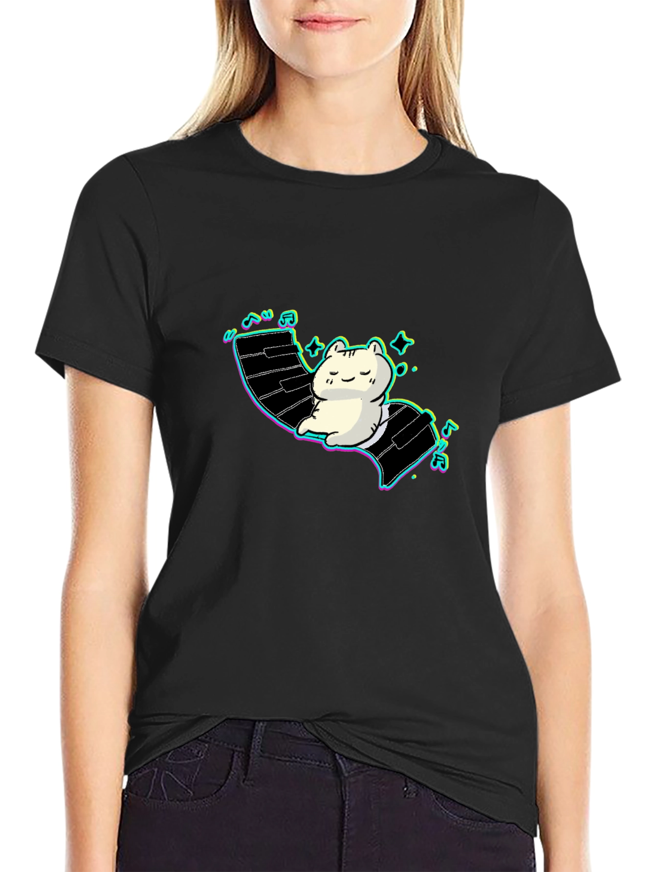 Cute Cat Piano T-Shirt - Relaxed Style!