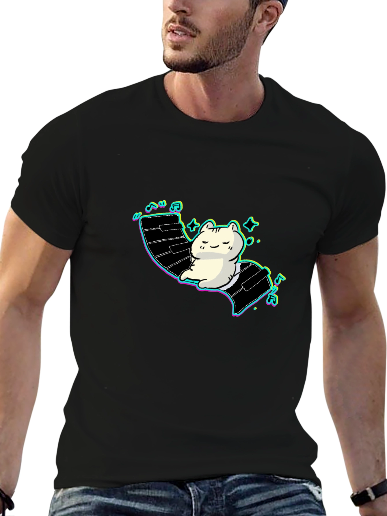 Cute Cat Piano T-Shirt - Relaxed Style!
