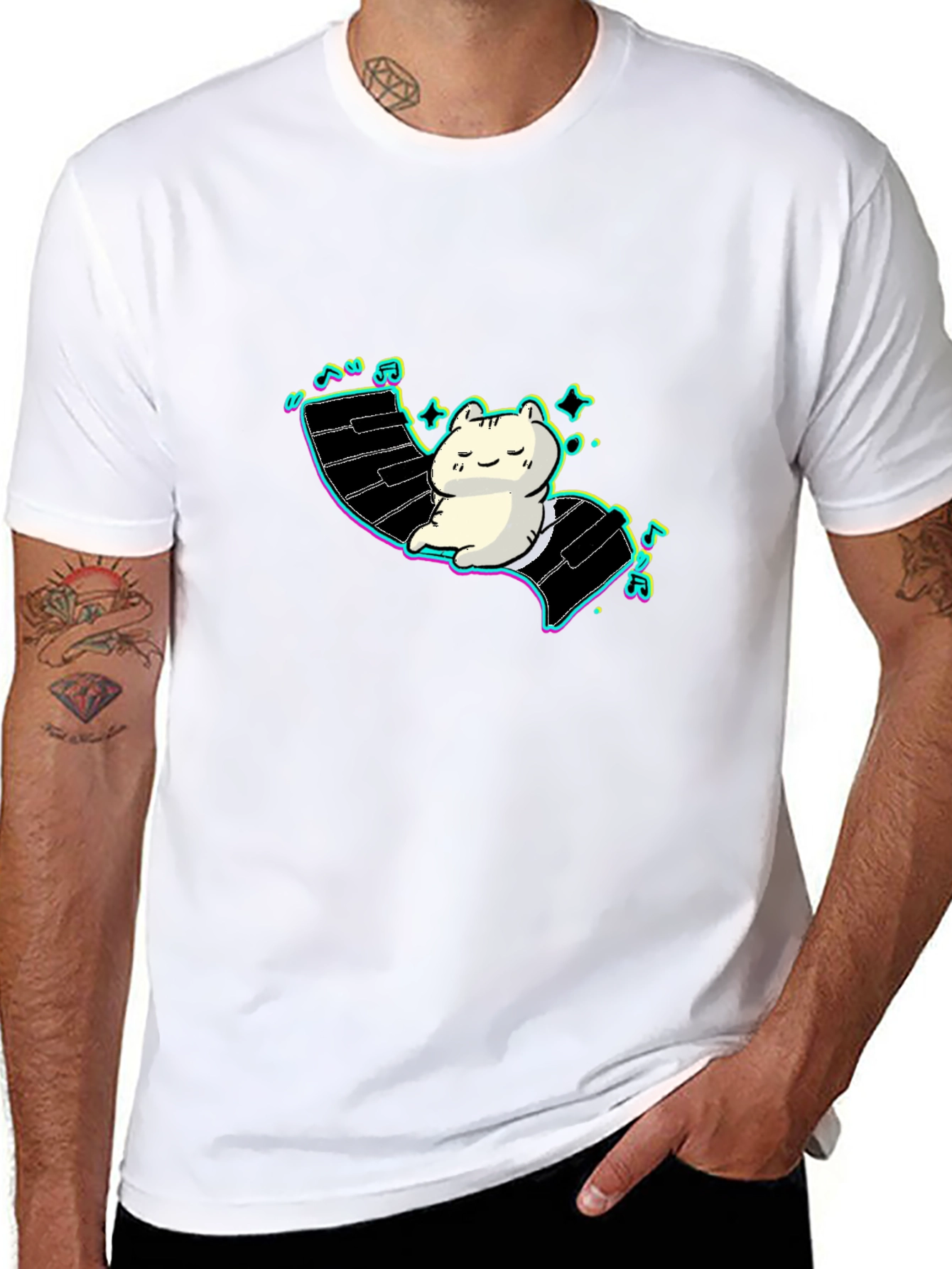 Cute Cat Piano T-Shirt - Relaxed Style!