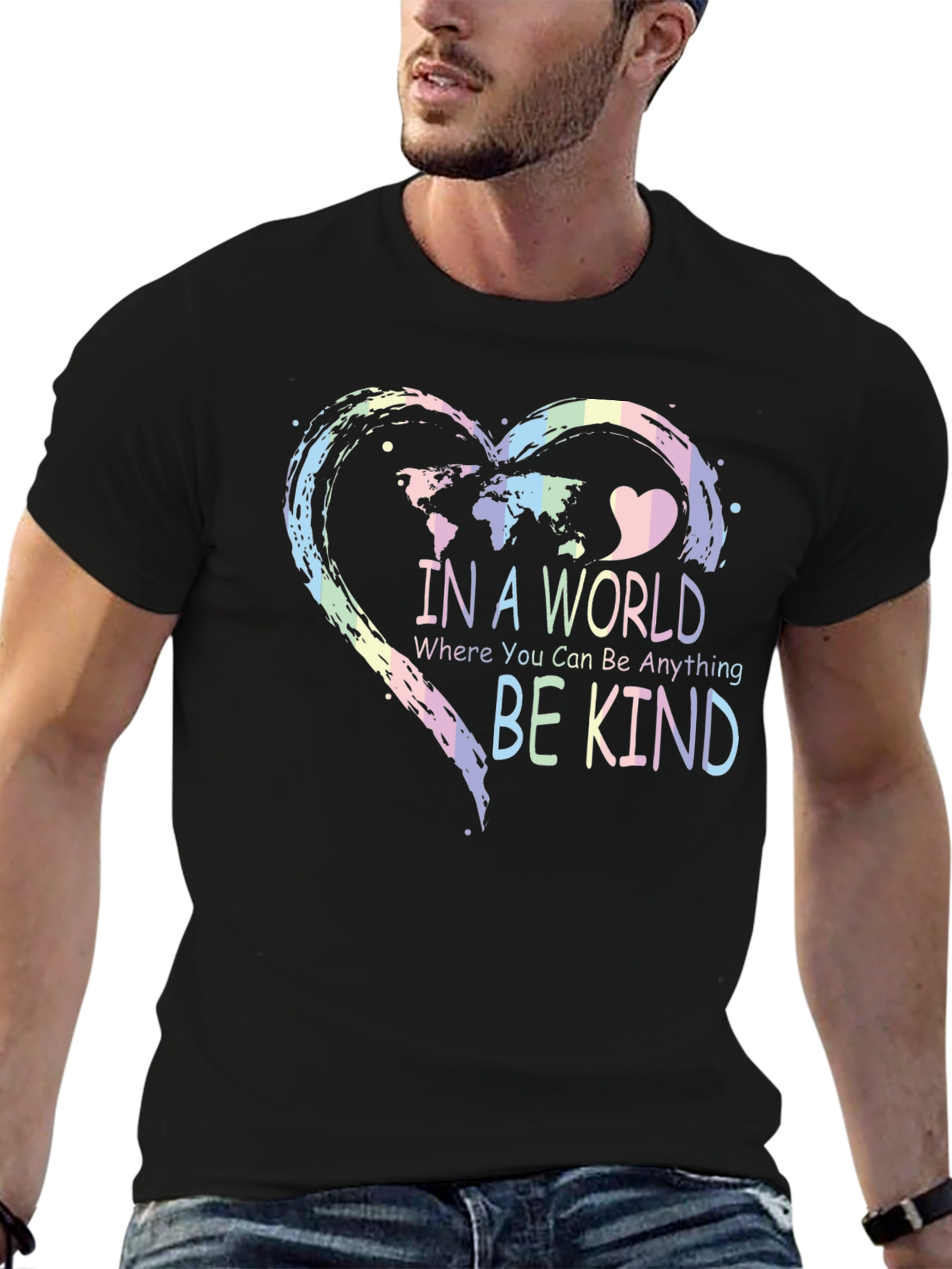 Be Kind World Map Heart Graphic T-Shirt