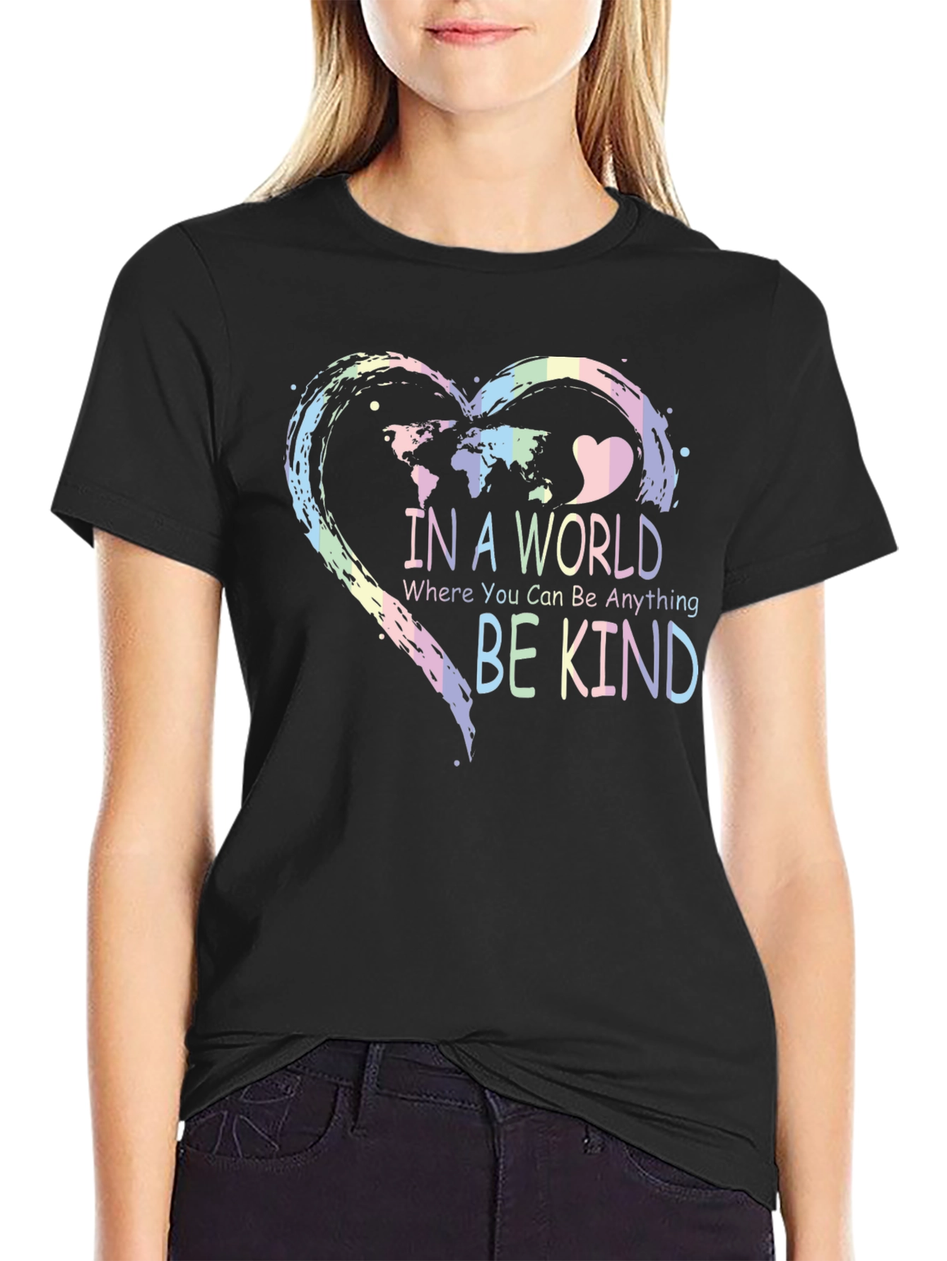 Be Kind World Map Heart Graphic T-Shirt