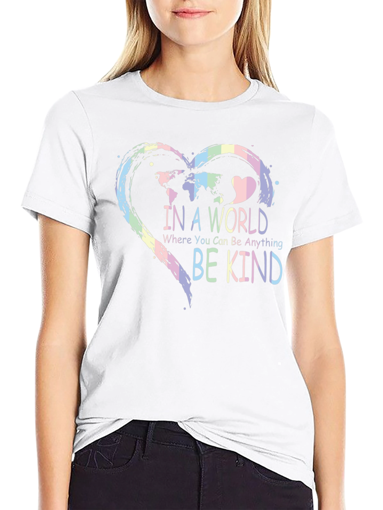 Be Kind World Map Heart Graphic T-Shirt