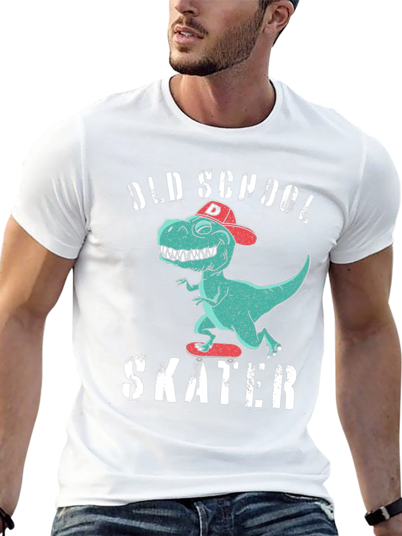 Old School Skater Dinosaur Graphic T-Shirt