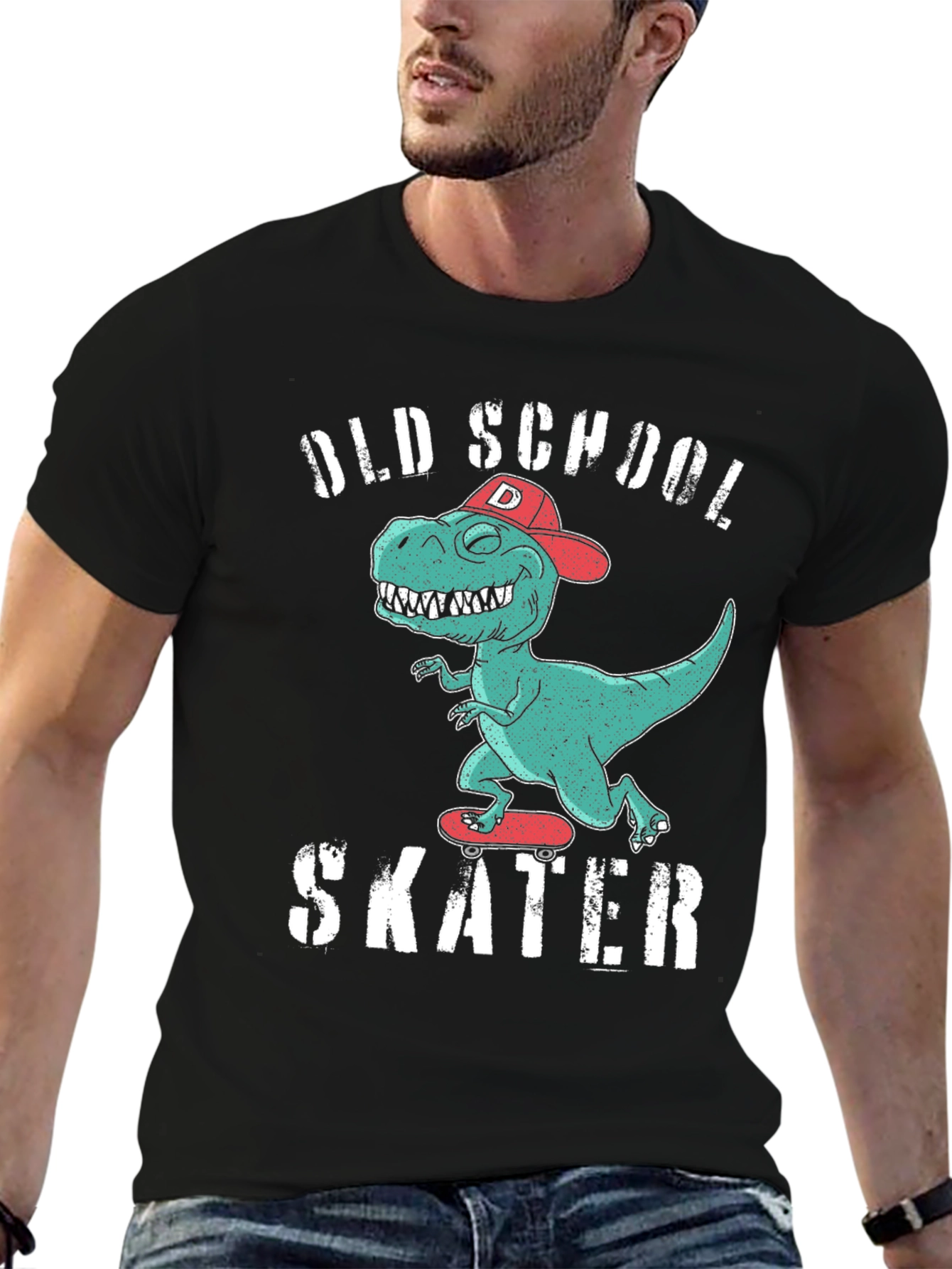 Old School Skater Dinosaur Graphic T-Shirt