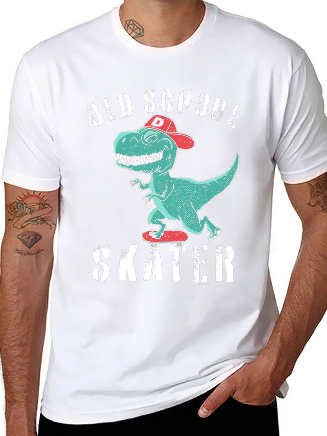Old School Skater Dinosaur Graphic T-Shirt