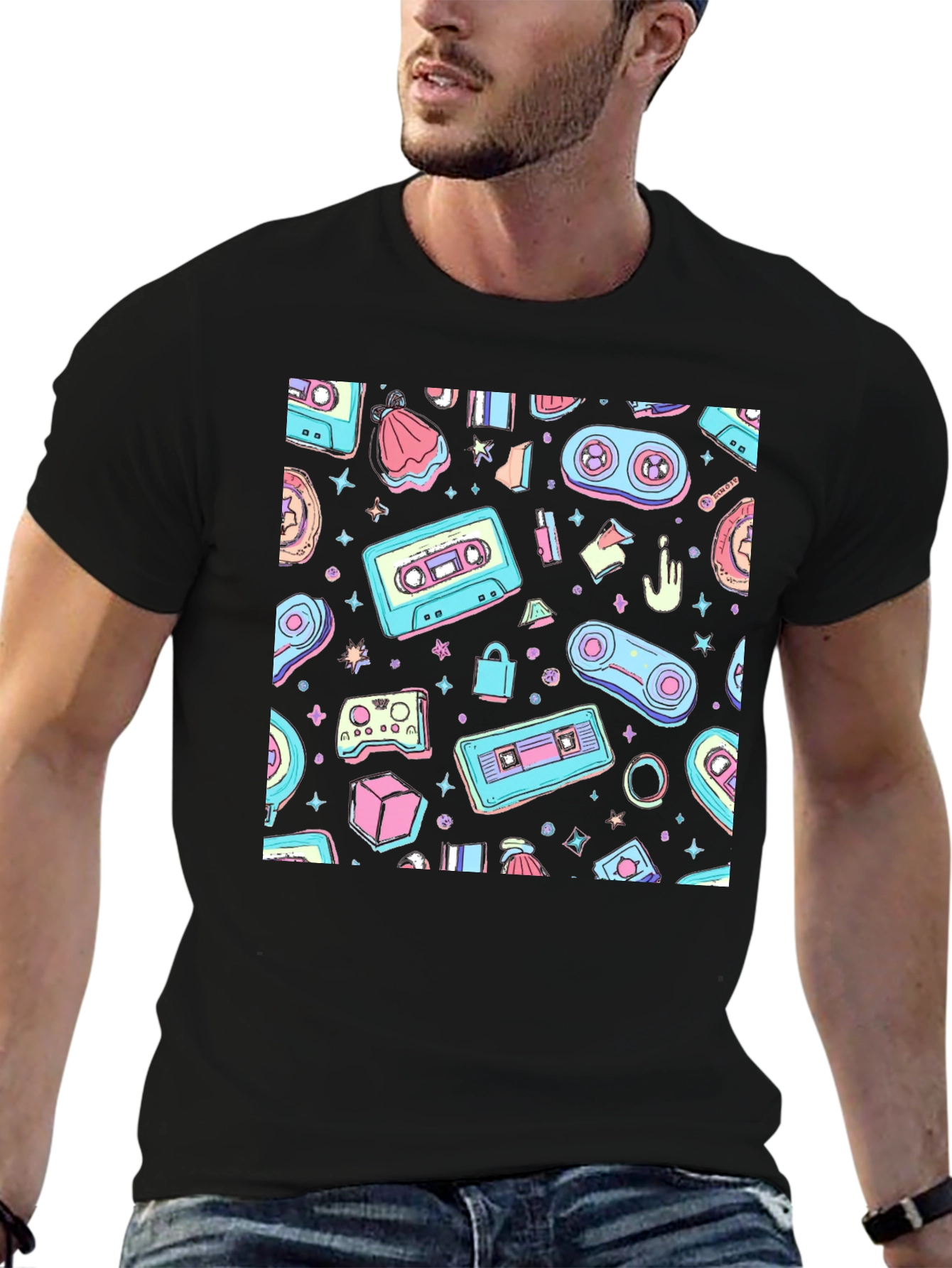 Retro Gamer Pattern T-Shirt