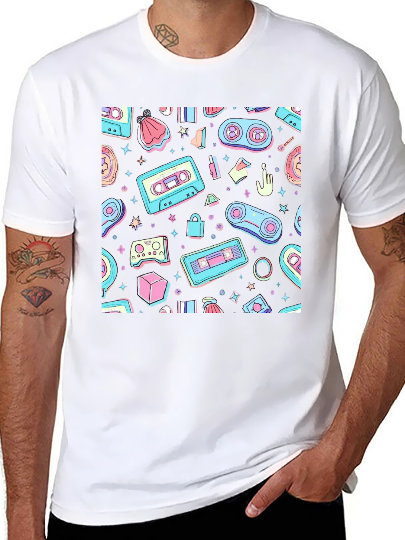 Retro Gamer Pattern T-Shirt