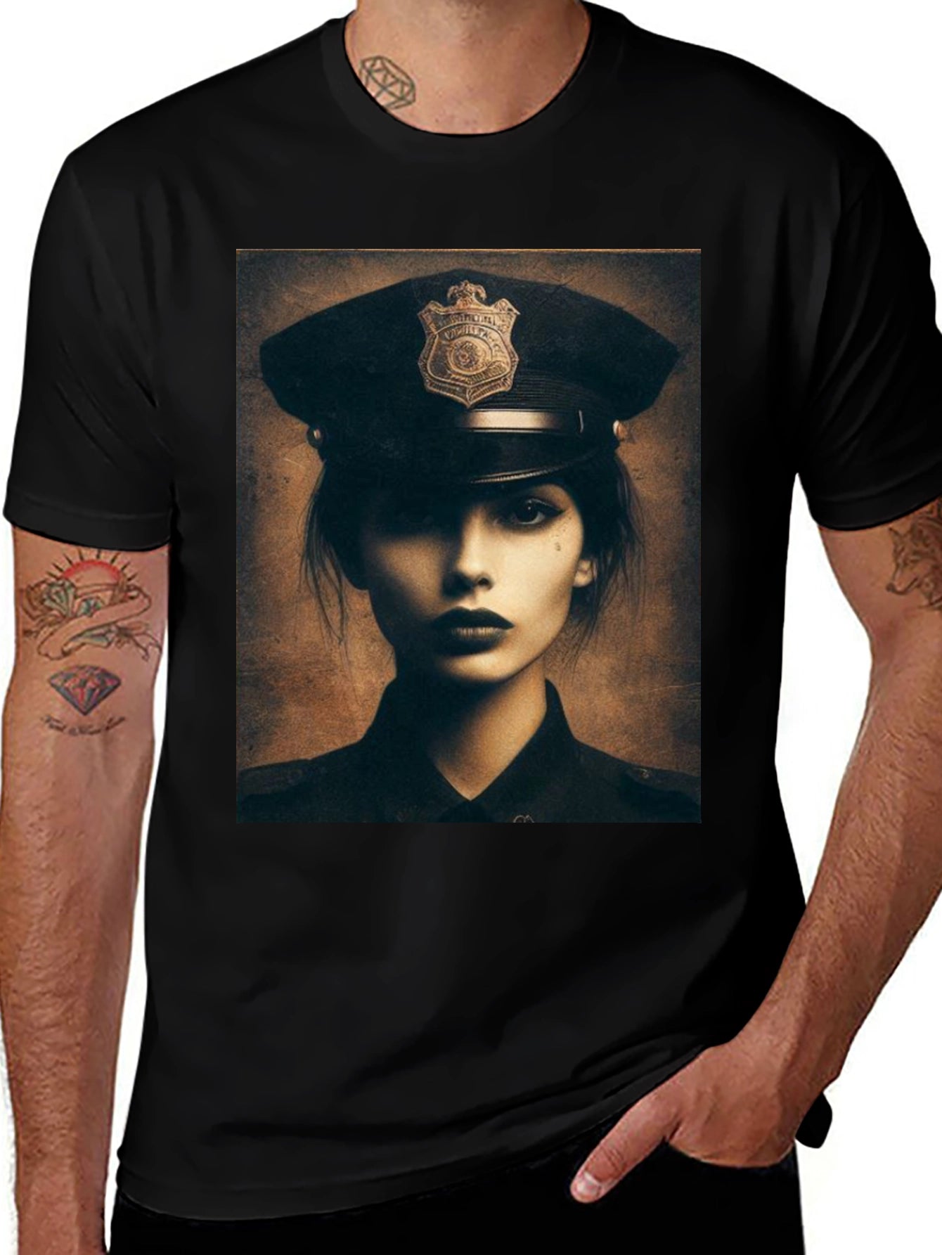 Police Woman Graphic T-Shirt - Black