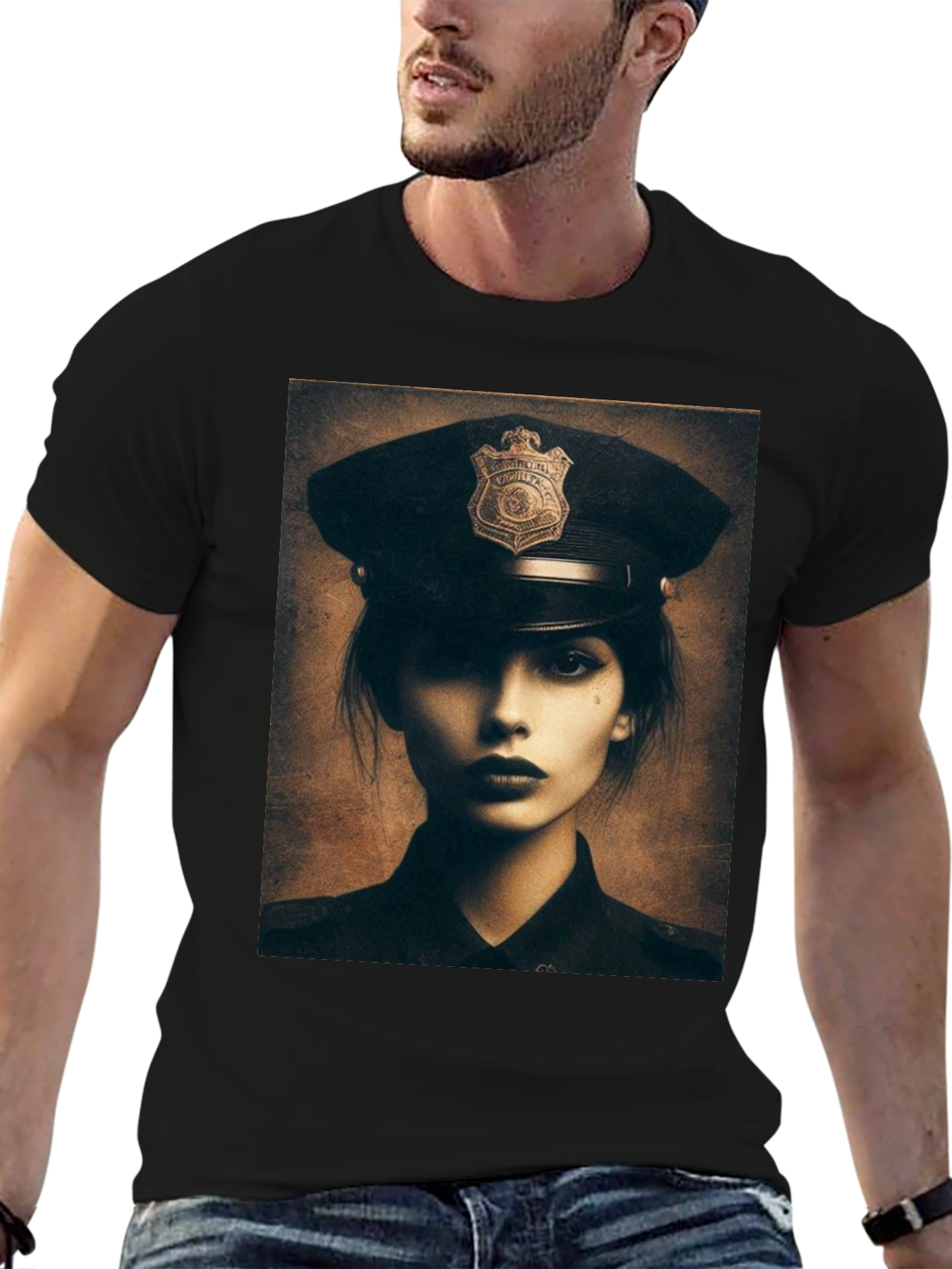 Police Woman Graphic T-Shirt - Black
