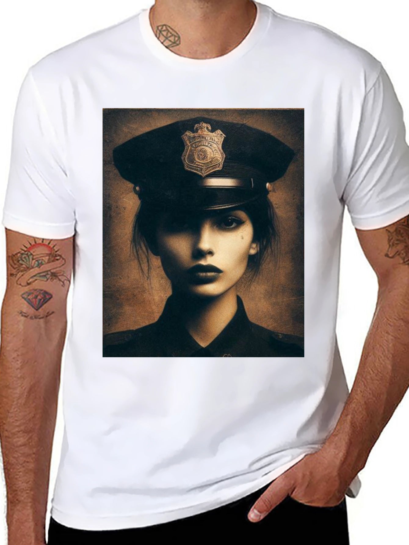 Police Woman Graphic T-Shirt - Black