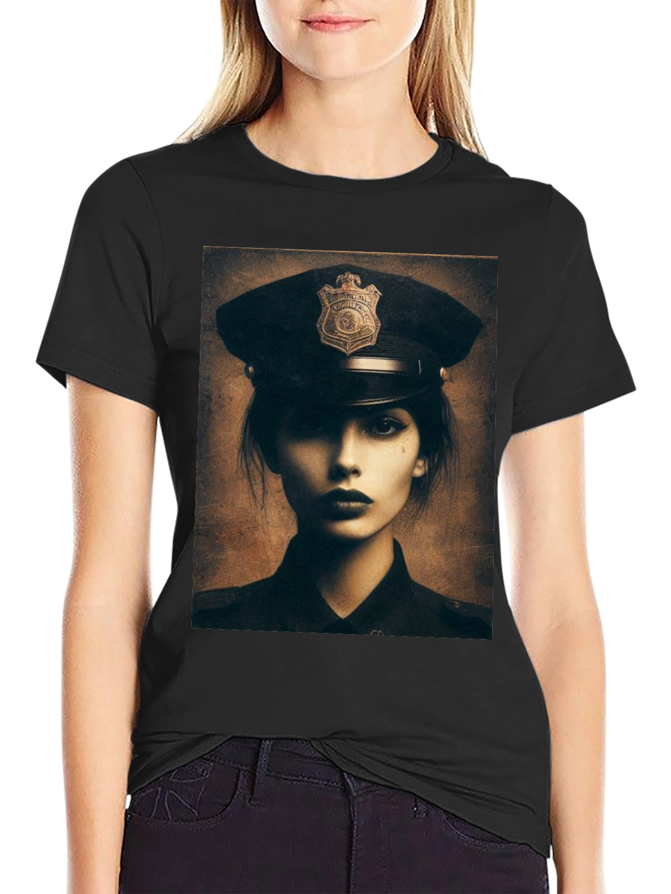 Police Woman Graphic T-Shirt - Black