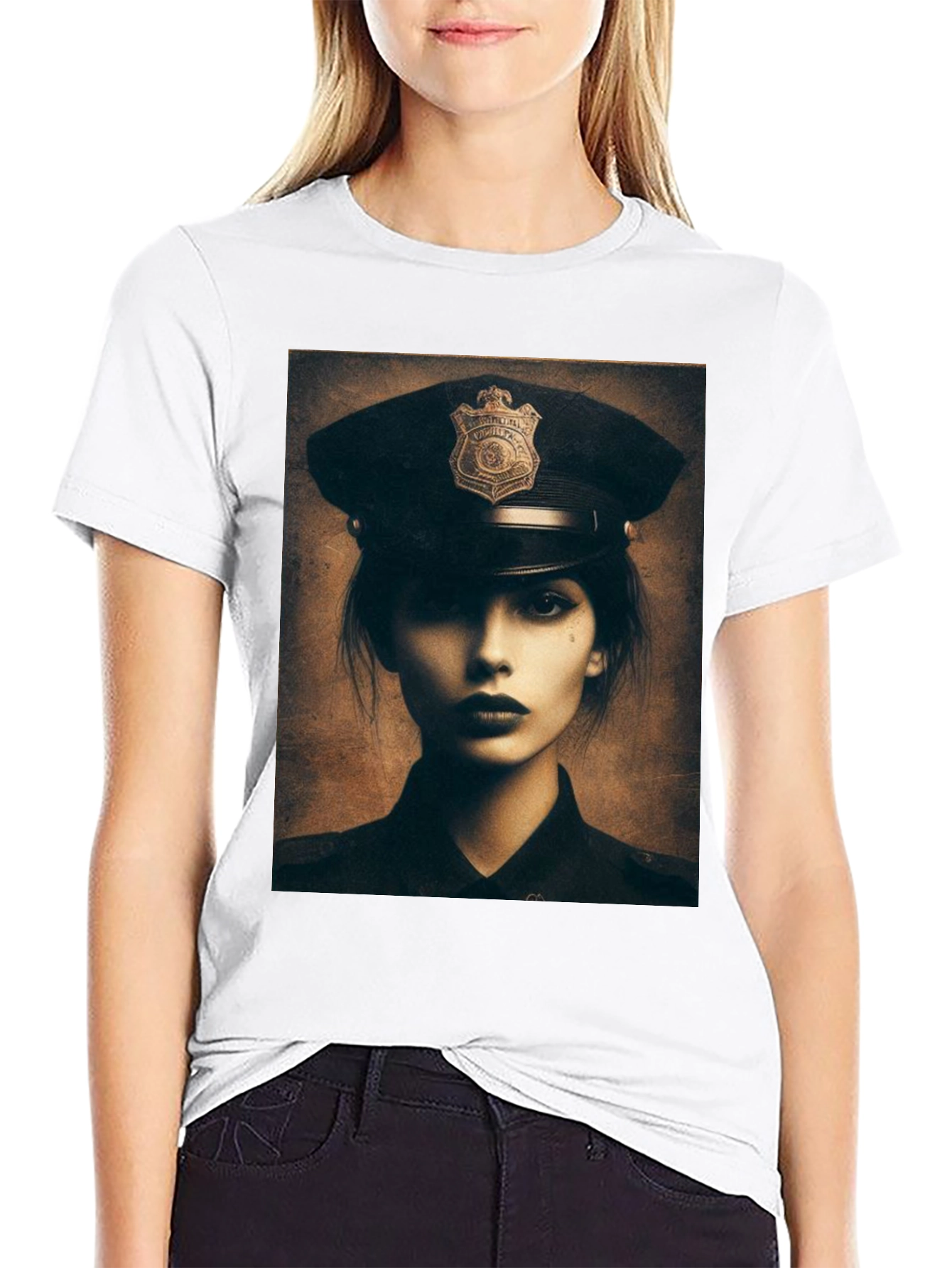 Police Woman Graphic T-Shirt - Black