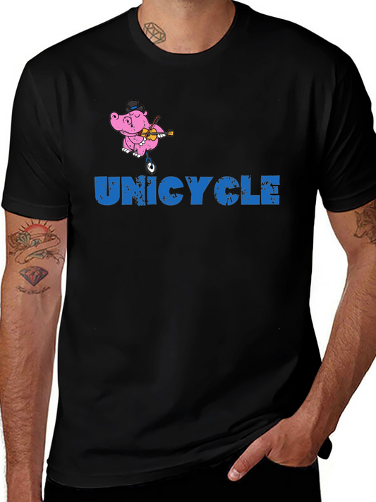 Unicycle Hippo Graphic Tee - Black Cotton T-Shirt