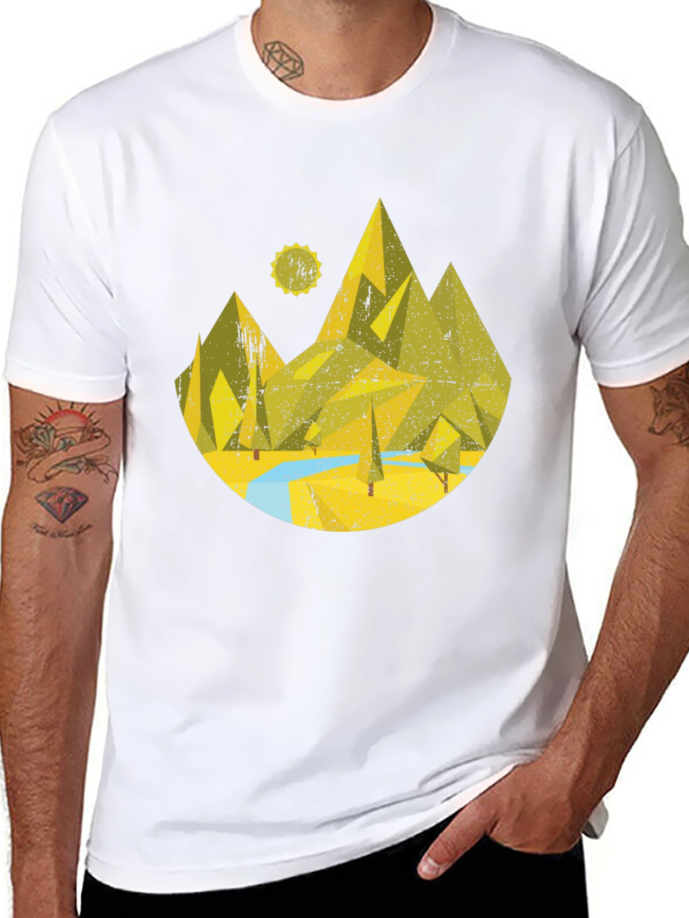Geometric Mountain Landscape Graphic Tee