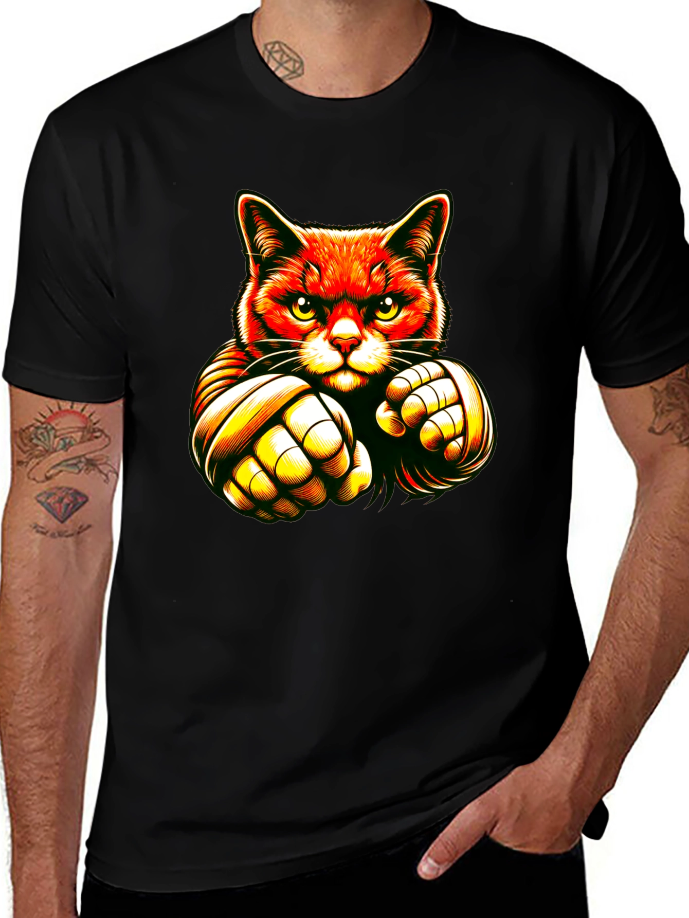 Cat Boxer Graphic Black T-Shirt
