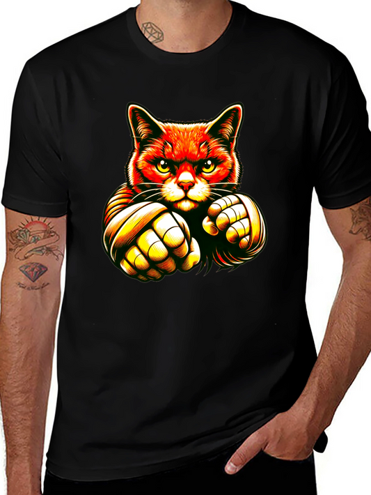 Cat Boxer Graphic Black T-Shirt