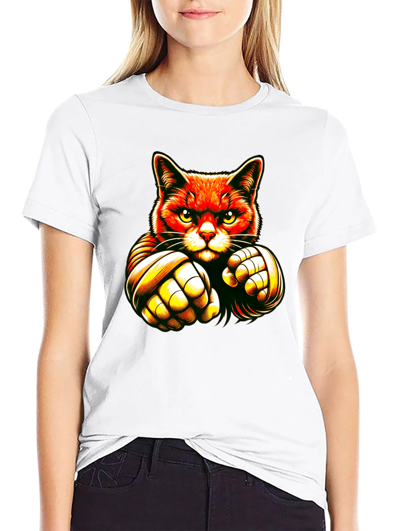 Cat Boxer Graphic Black T-Shirt
