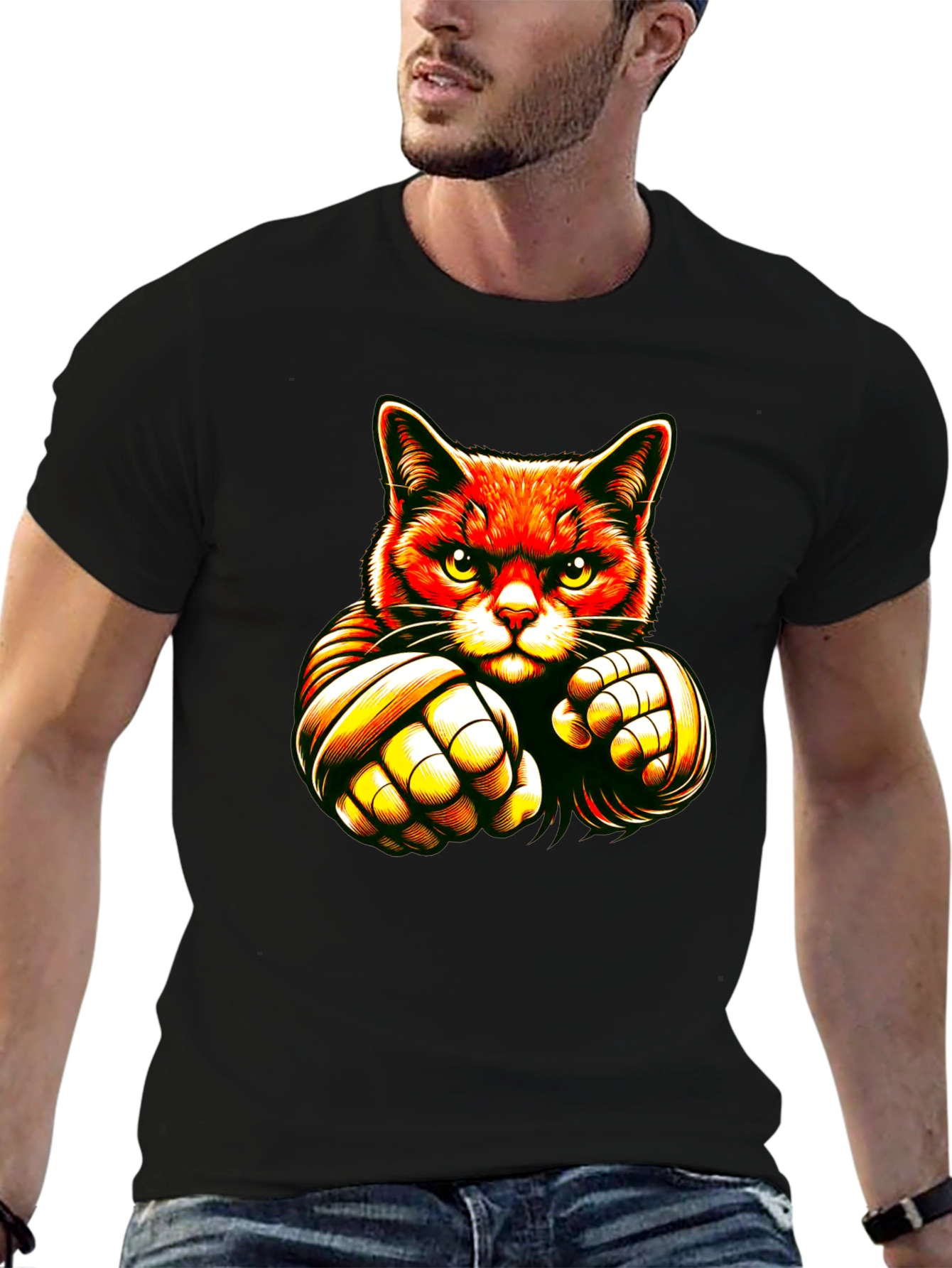 Cat Boxer Graphic Black T-Shirt