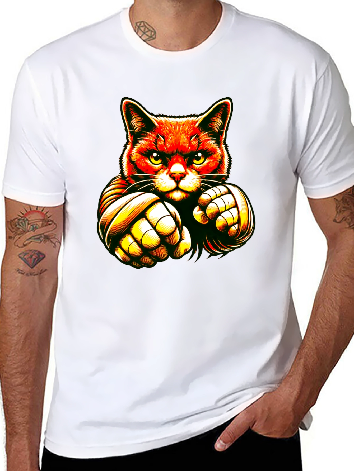 Cat Boxer Graphic Black T-Shirt