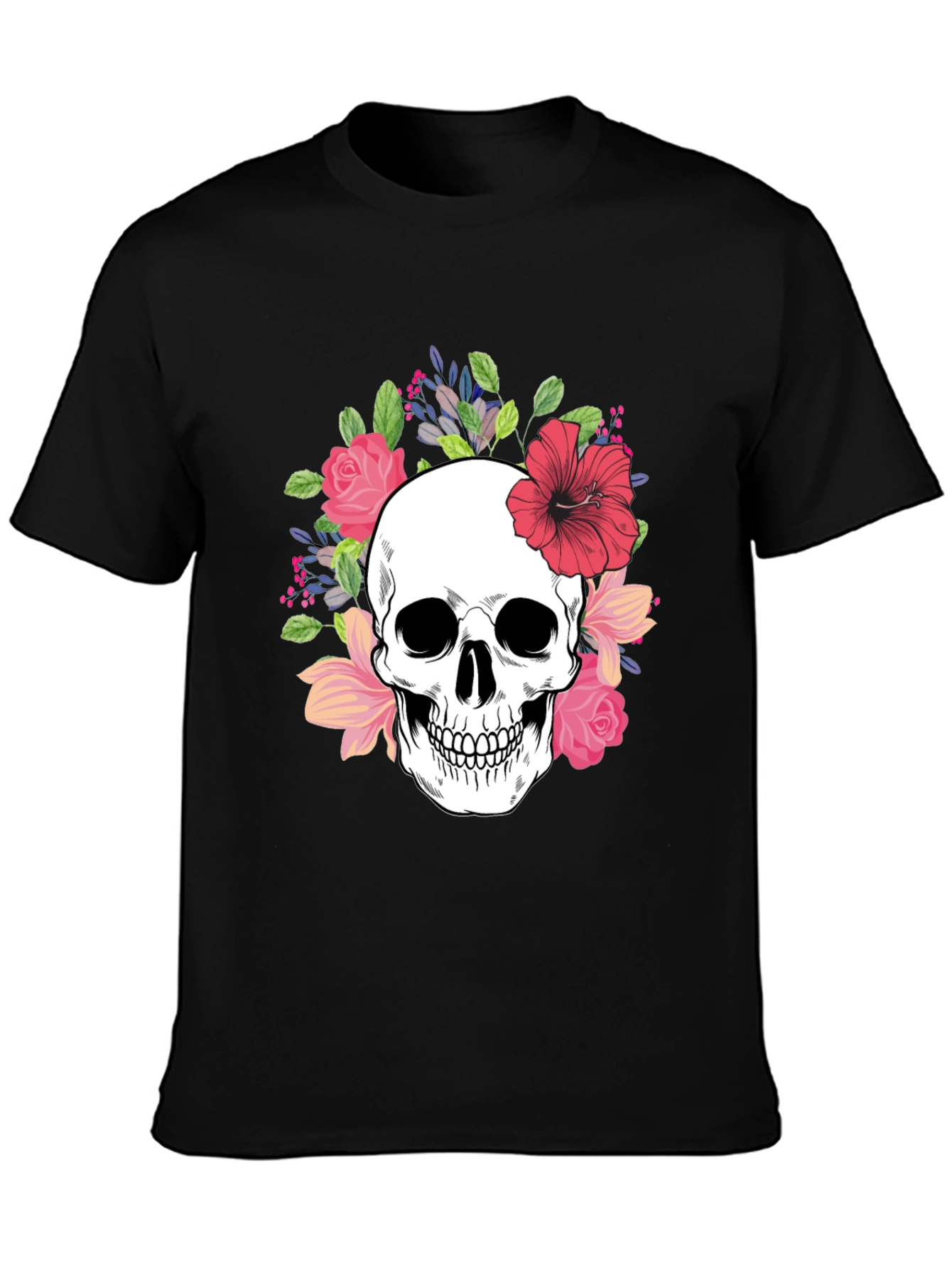Floral Skull Graphic Tee - Stylish Unisex T-Shirt