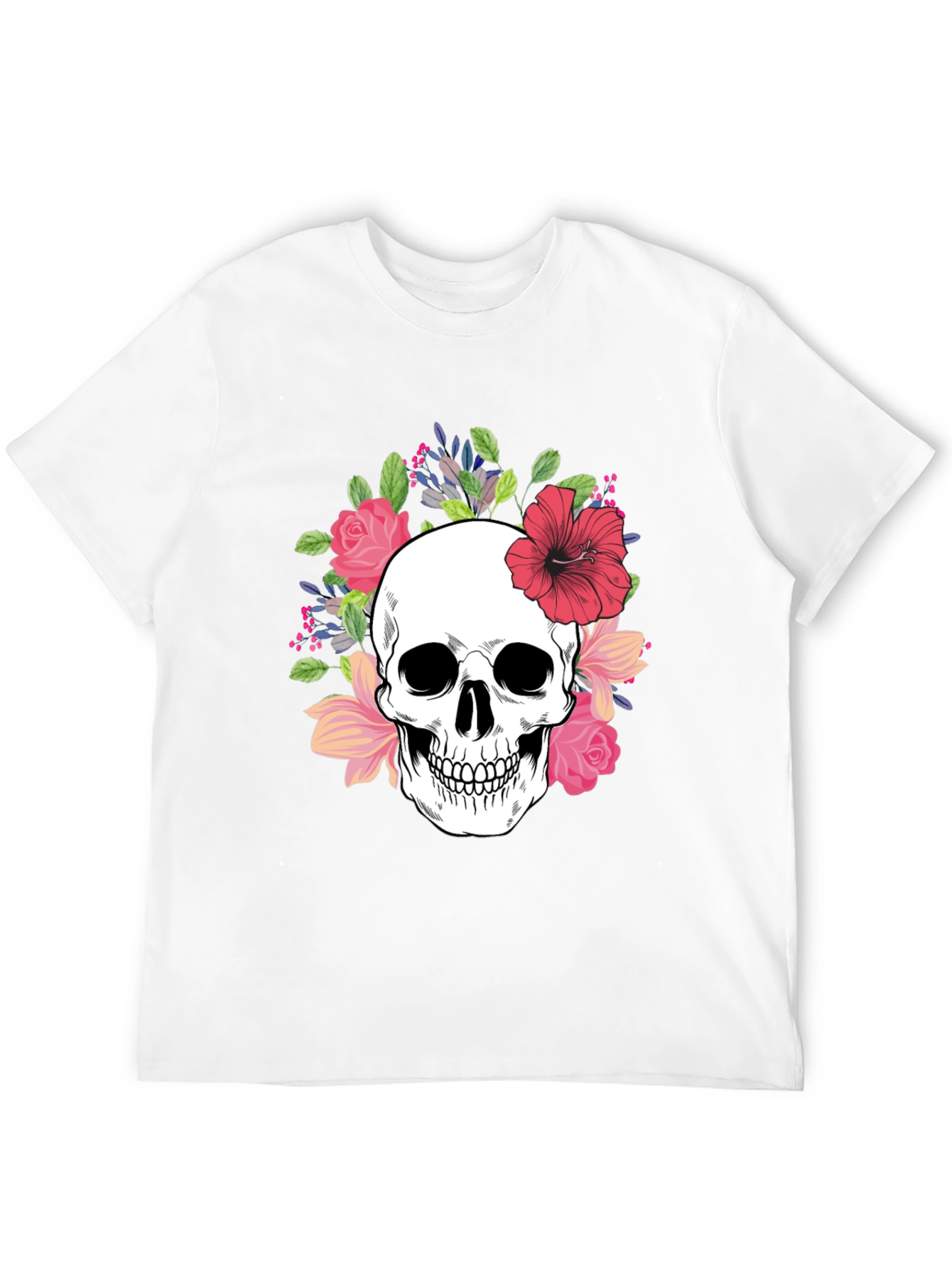 Floral Skull Graphic Tee - Stylish Unisex T-Shirt