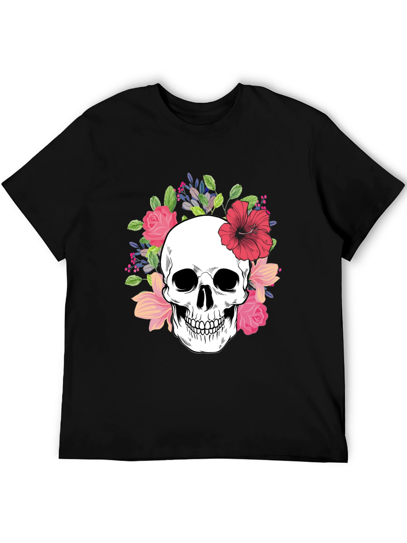 Floral Skull Graphic Tee - Stylish Unisex T-Shirt