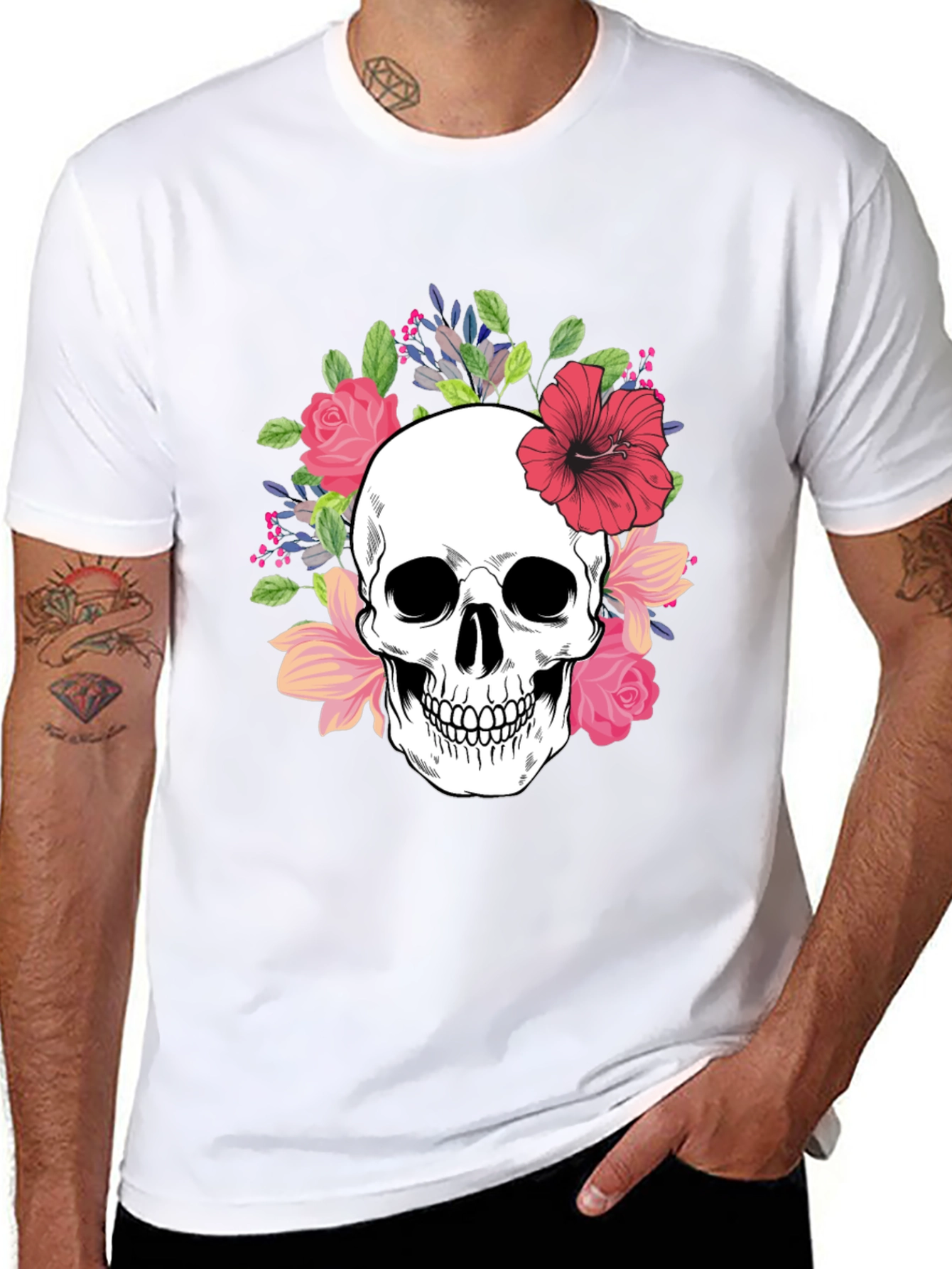 Floral Skull Graphic Tee - Stylish Unisex T-Shirt