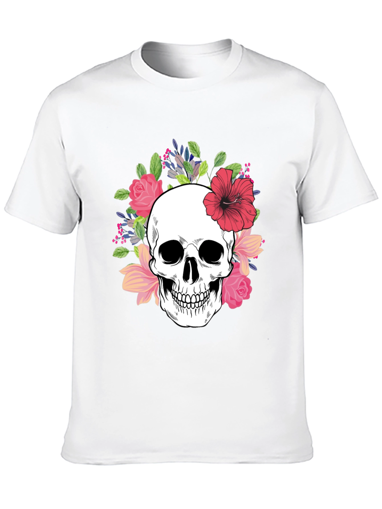 Floral Skull Graphic Tee - Stylish Unisex T-Shirt