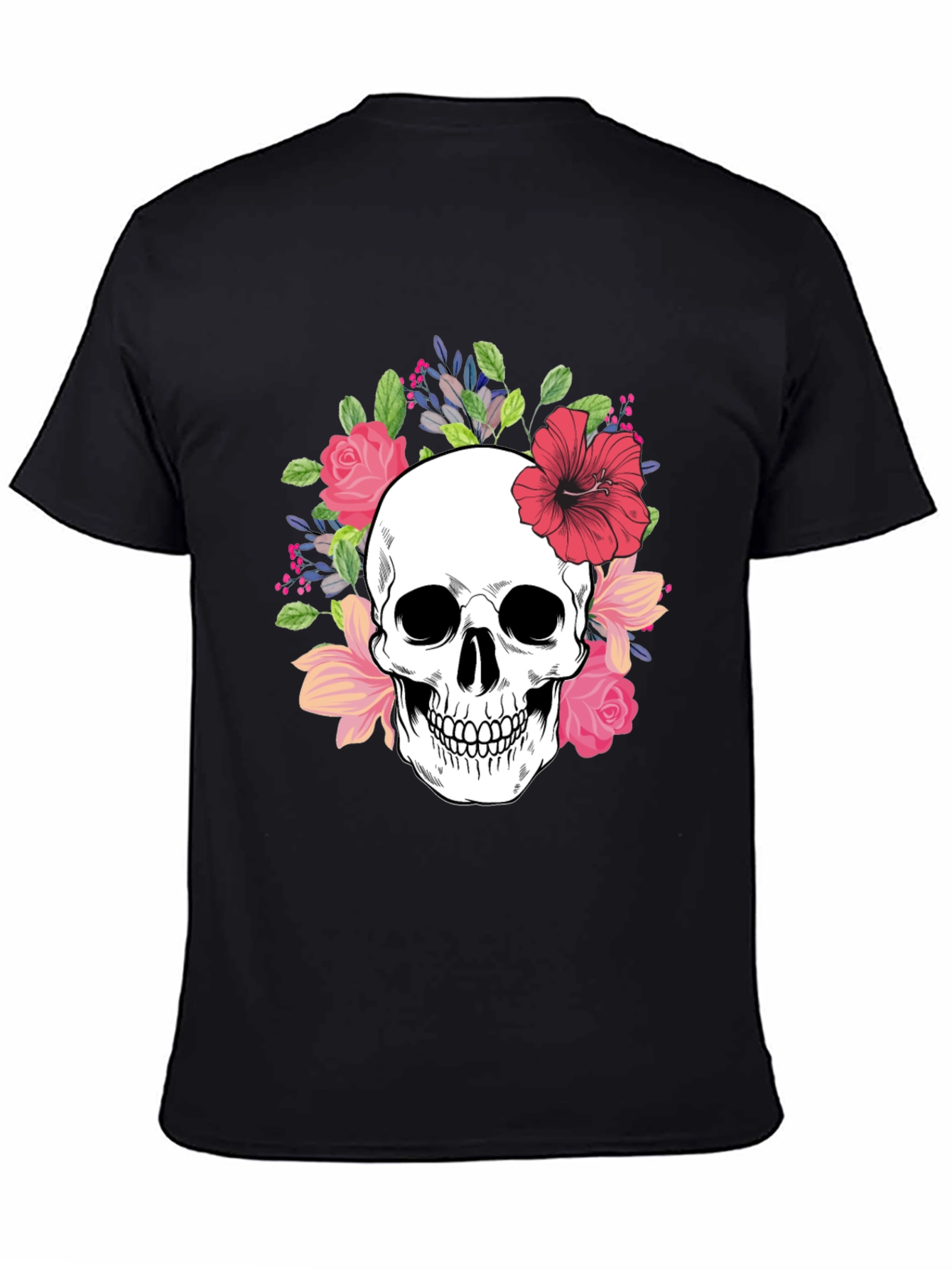 Floral Skull Graphic Tee - Stylish Unisex T-Shirt