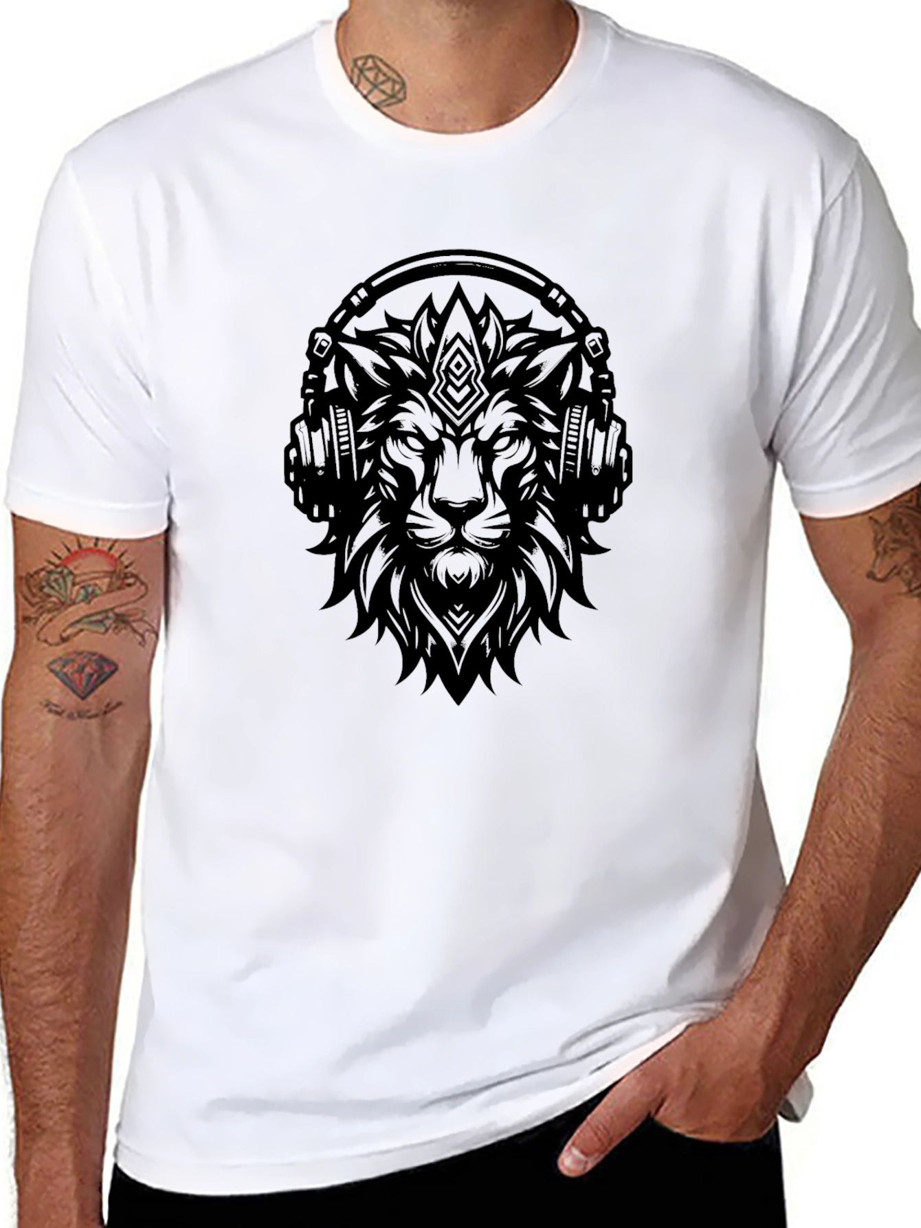 Lion Headphone Graphic T-Shirt - Cool Streetwear Tee