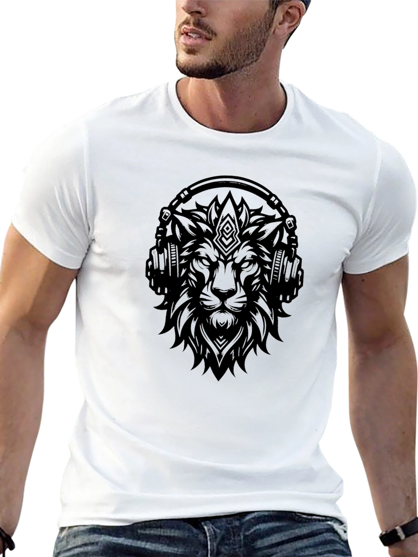 Lion Headphone Graphic T-Shirt - Cool Streetwear Tee