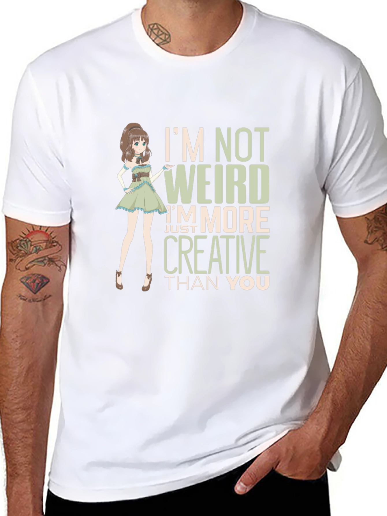 Creative Anime Girl Graphic Tee - Black Cotton Blend