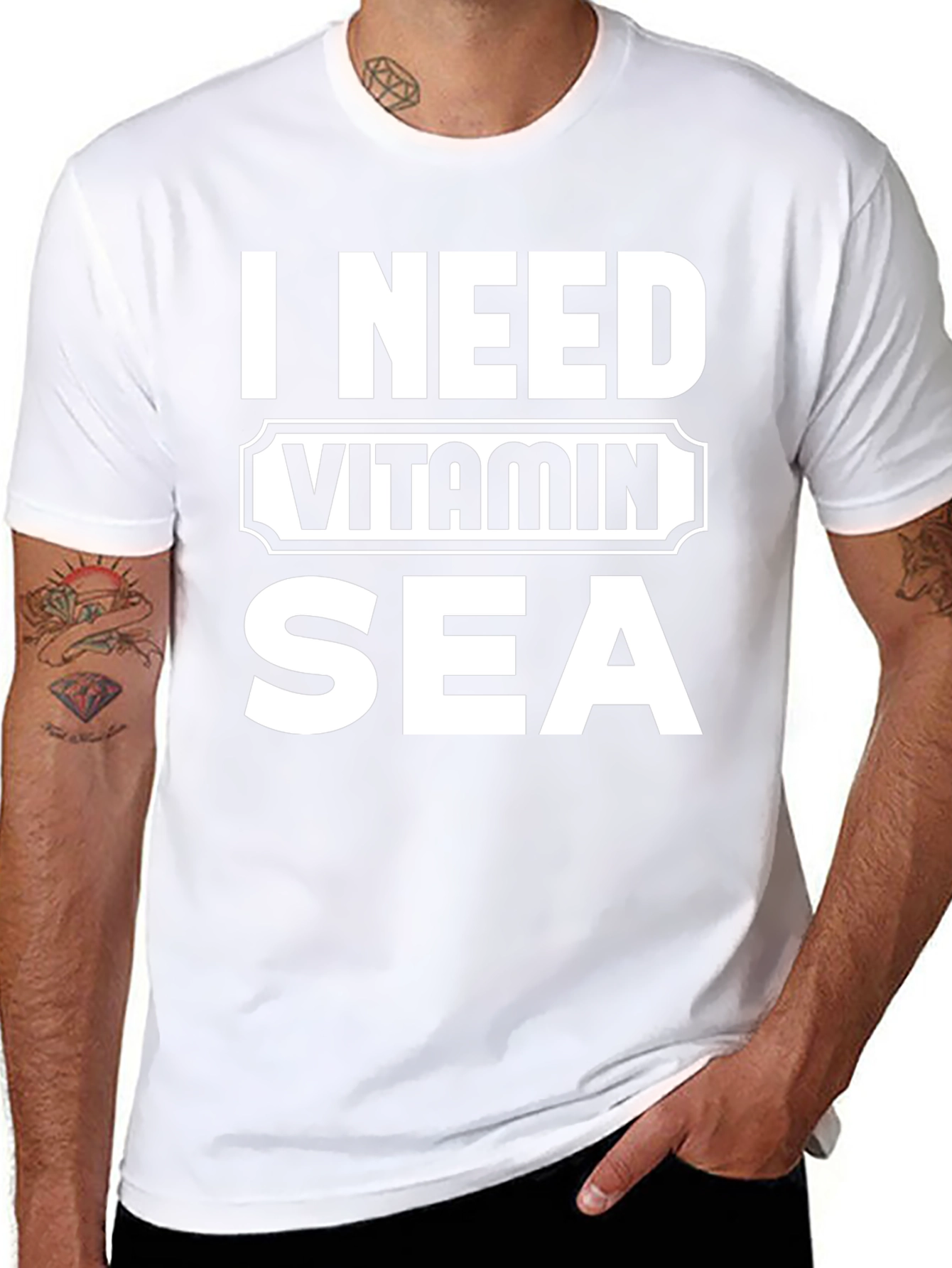 I Need Vitamin Sea Black Graphic T-Shirt