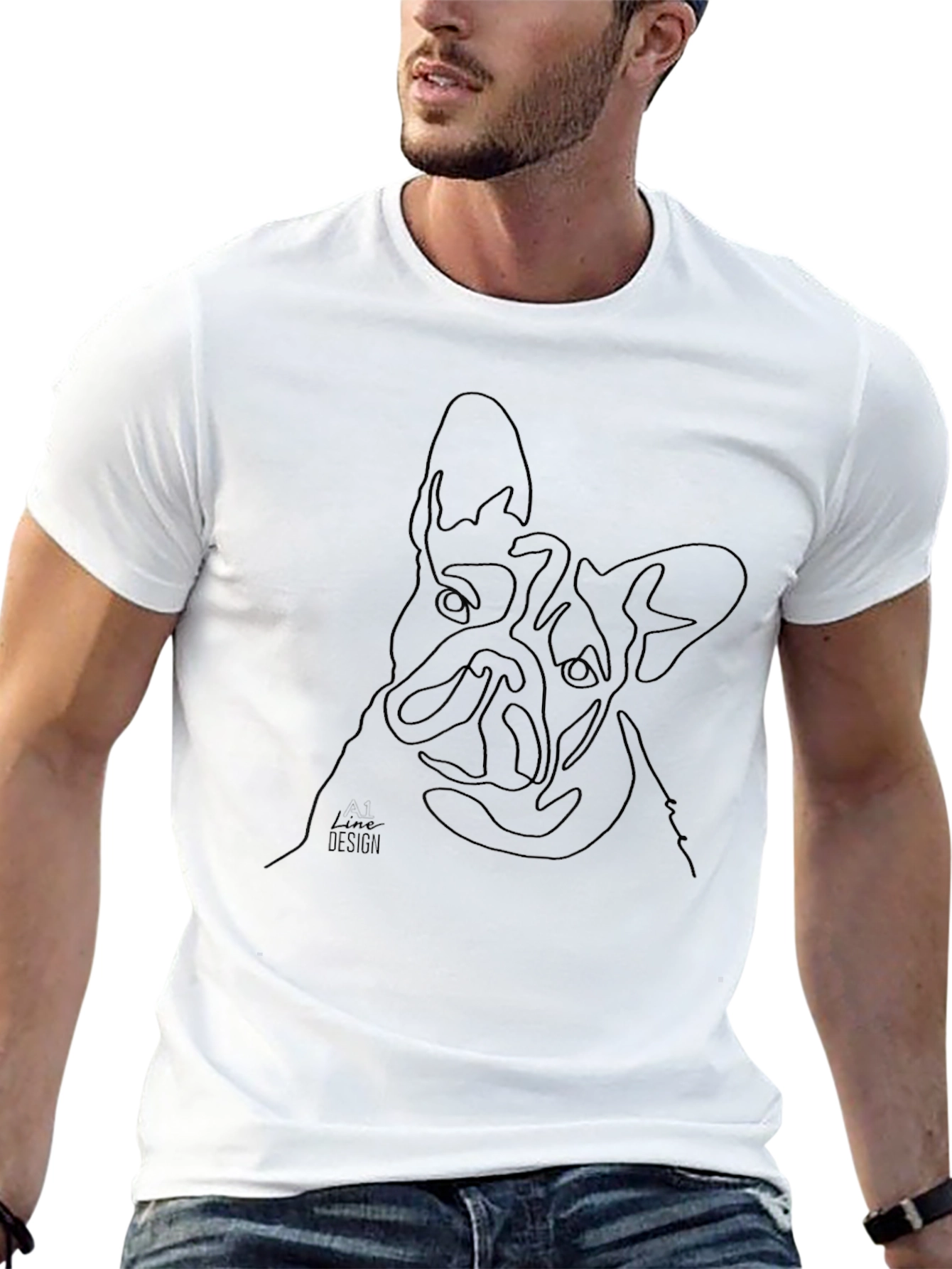 Line Art French Bulldog T-Shirt - Black