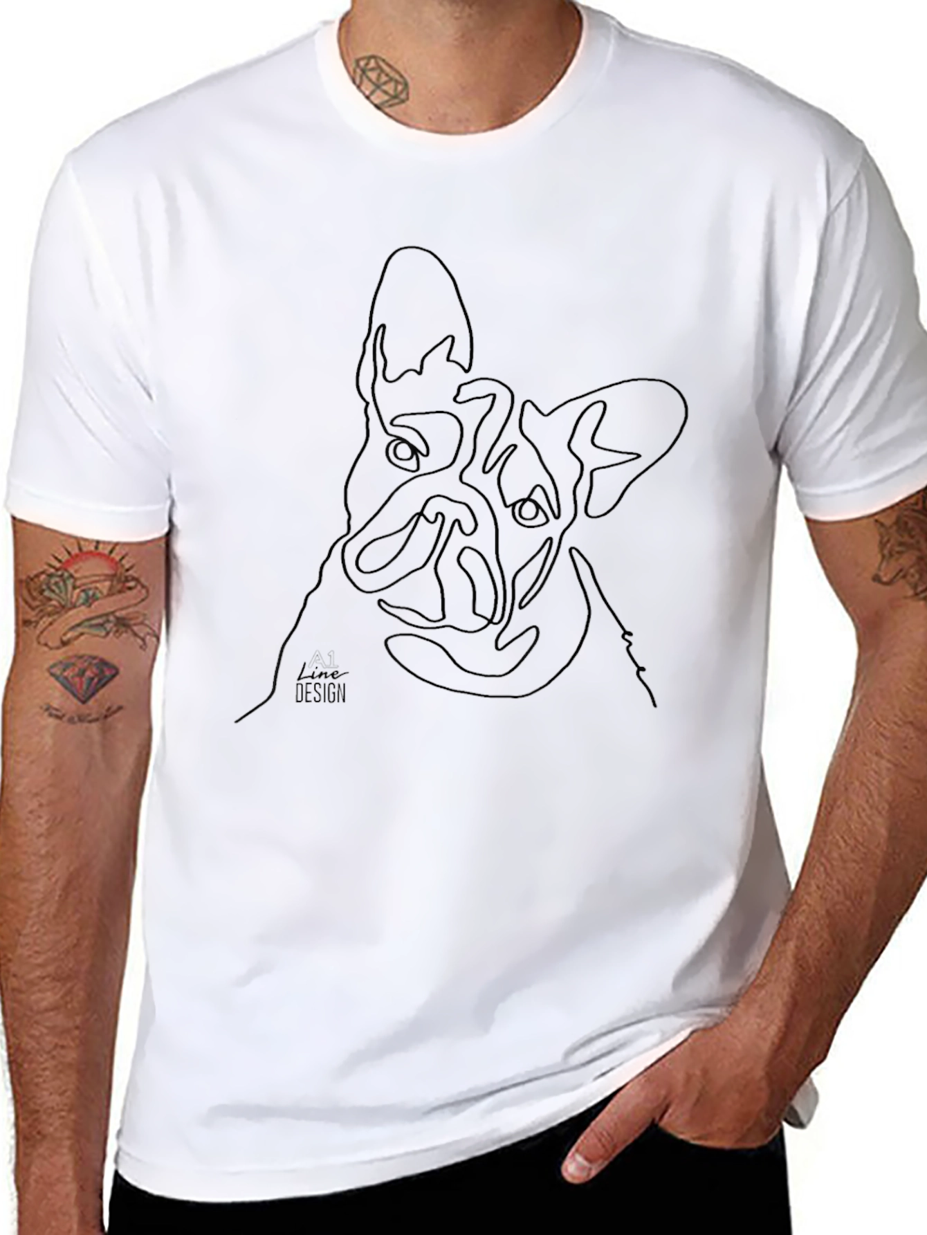 Line Art French Bulldog T-Shirt - Black