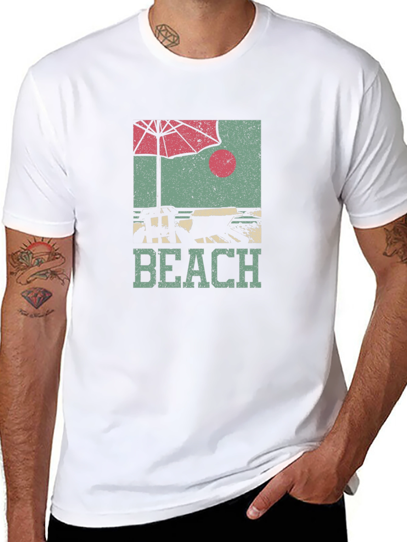 Retro Beach Scene Graphic T-Shirt - Stylish Summer Apparel