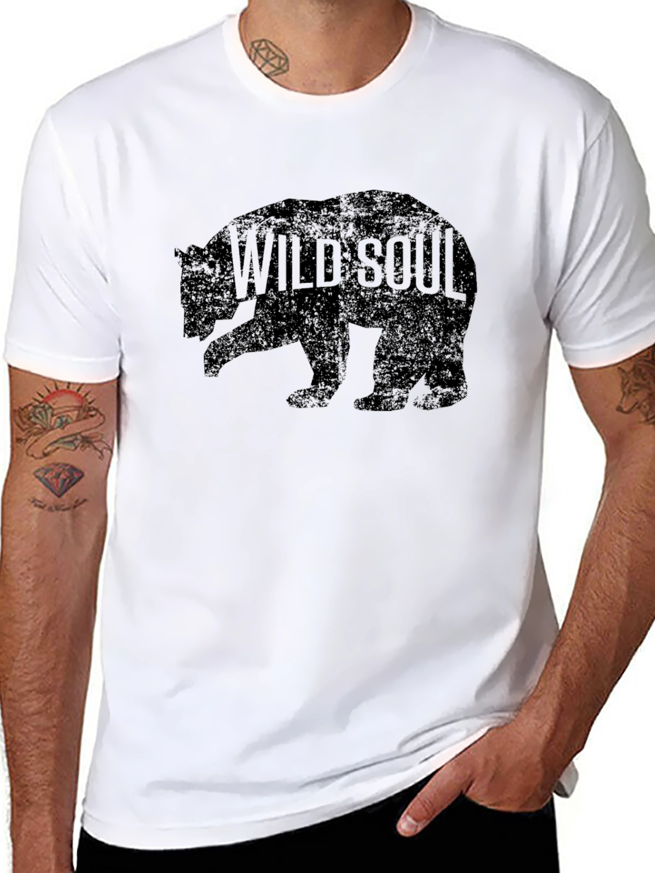 Wild Soul Bear Graphic Tee - Black Cotton T-Shirt