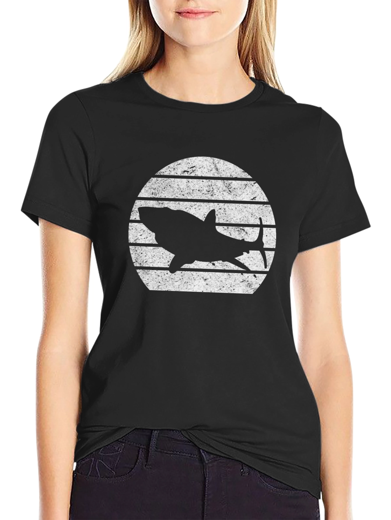 Shark Silhouette Graphic Tee - Black Cotton