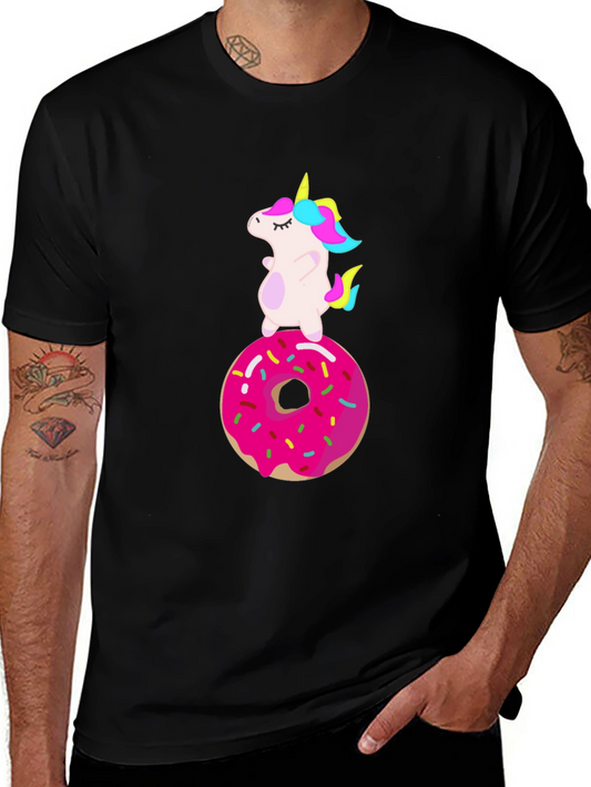 Unicorn on Donut Graphic Tee - Black Cotton Shirt