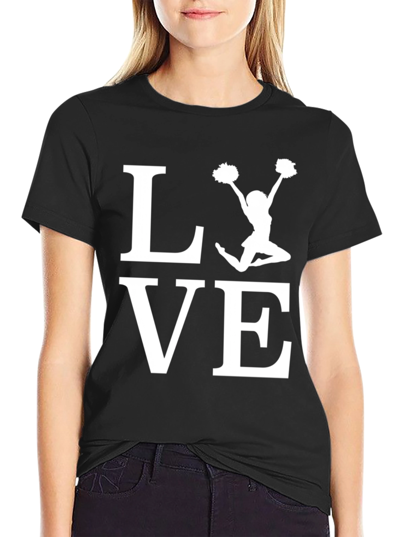 Love Cheerleader T-Shirt | Black Cotton Blend Tee