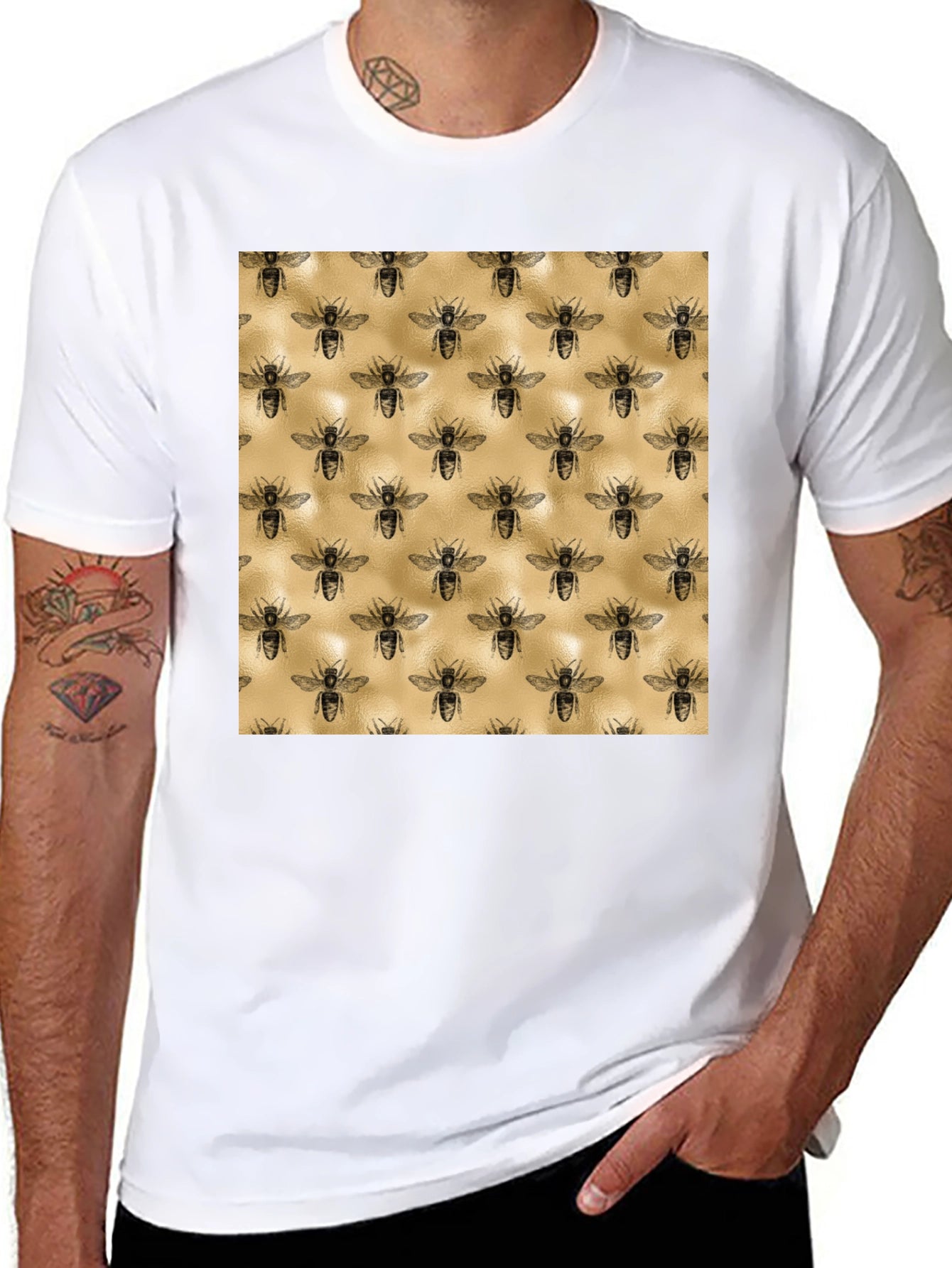 Stylish Bee Print Tee - Black